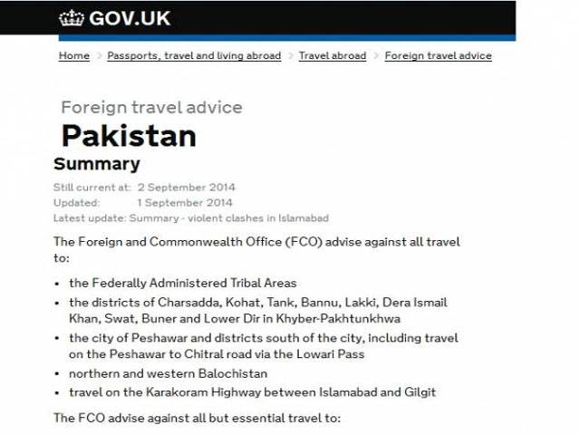 برطانیہ نے پاکستان میں اپنے شہریوں کےلئے سفری ہدایات جاری کردیں