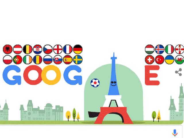 یورو کپ کے بخار نے گوگل کو بھی اپنی لپیٹ میں لے لیا:Doodleٹیموں کے رنگوں سے مزین 