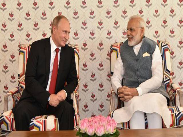 بھارتی وزیراعظم کی روسی صدر سے ملاقات ،نریندر مودی پاک روس جنگی مشقوں کا معاملہ اٹھائیں گے ،دفاعی معاہدے بھی متوقع 