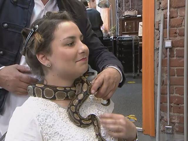 جرمنی میں ہیئر ڈریسر نے انوکھی سروس متعارف کر ادی ، کٹنگ سے پہلے سانپ سے لوگوں کی گردن کا مساج ہونے لگا