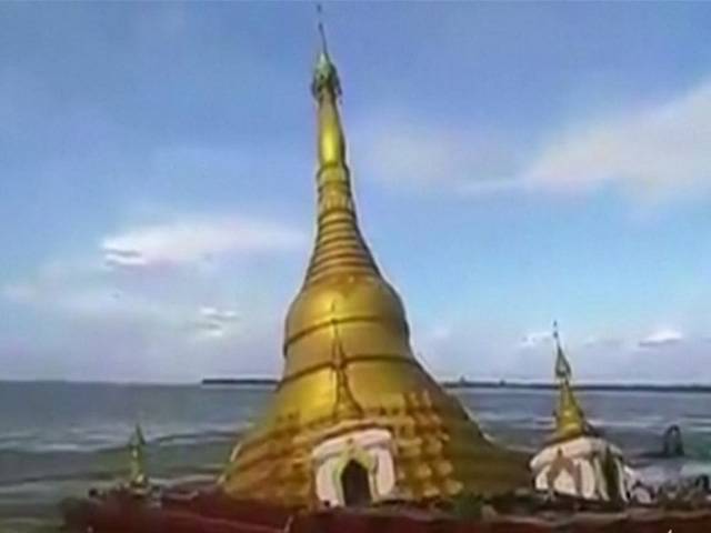 میانمار،بودھوں کی عبادت گاہ سیلاب میں بہہ گئی