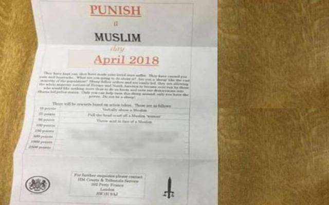 مسلم مخالف پمفلٹس کی تقسیم سے برطانیہ میں خوف،پولیس سراغ لگانے میں مصروف