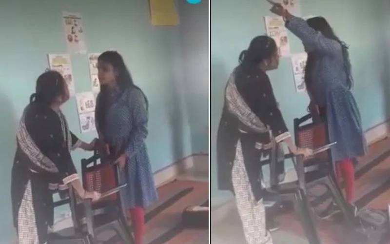 کرسی کے لیے 2 خواتین ٹیچرز کی لڑائی، ویڈیو سامنے آگئی 