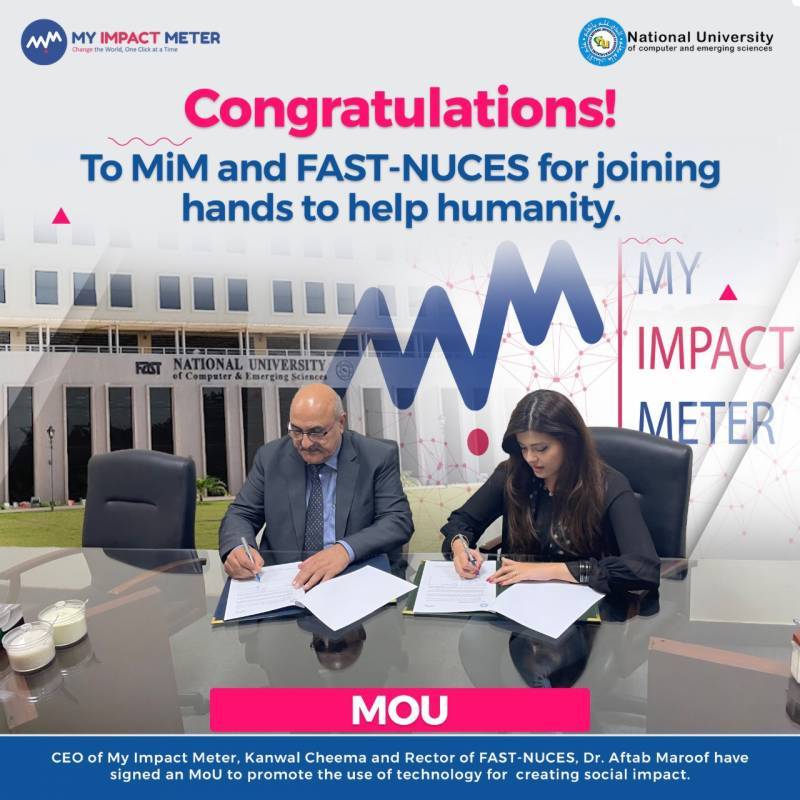 مائی ایمپیکٹ میٹر نے فاسٹ یونیورسٹی کے ساتھ سٹوڈنٹ ایمبیسڈر پروگرام کے معاہدے پر دستخط